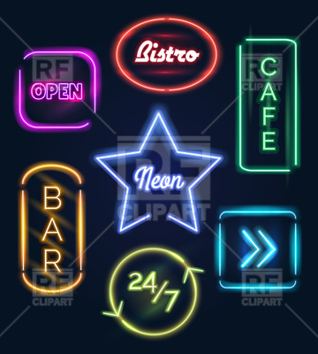 360x400 Coffee Open And Bar Food Neon Signs Vector Image Of Design