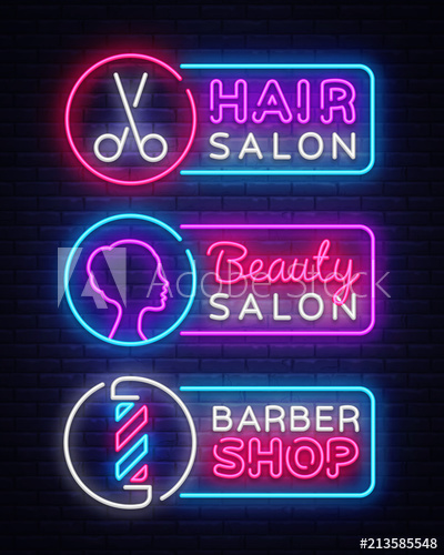 400x500 Collection Neon Signs Vector Hairdress, Barber Shop, Beauty Salon