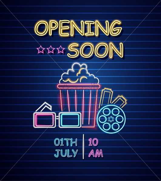 531x600 Cinema Opening Neon Sign Vector Glowing Billboard Dark Background