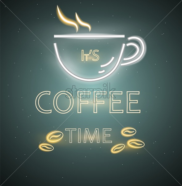 589x600 Coffee Shop Neon Sign Vector Glowing Coffee Cup Symbol Dark