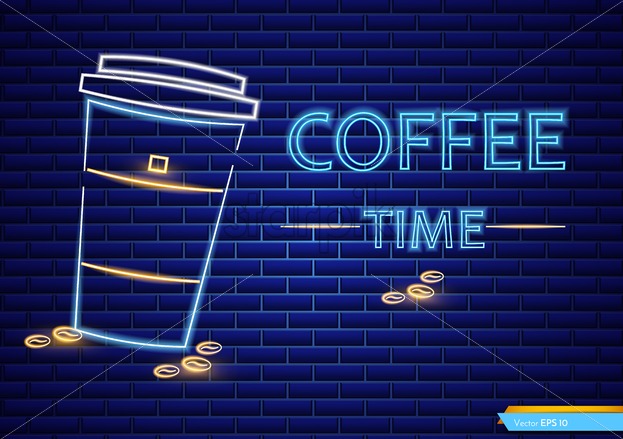 623x439 Coffee Shop Neon Sign Vector Glowing Coffee Cup To Go Symbol Dark