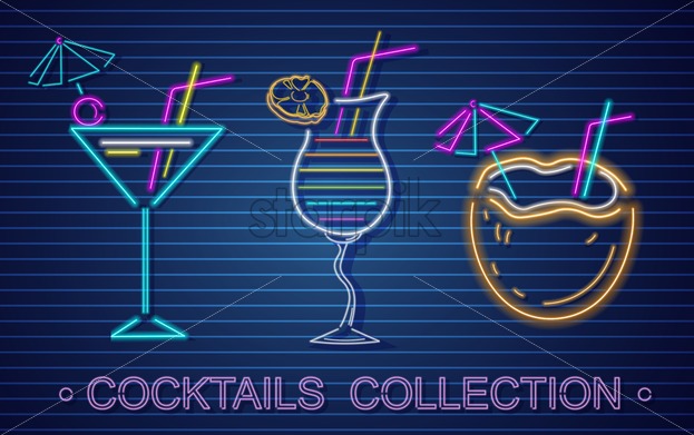 623x391 Cocktails Set Neon Vector Summer Tropic Drink Banner Poster Starpik
