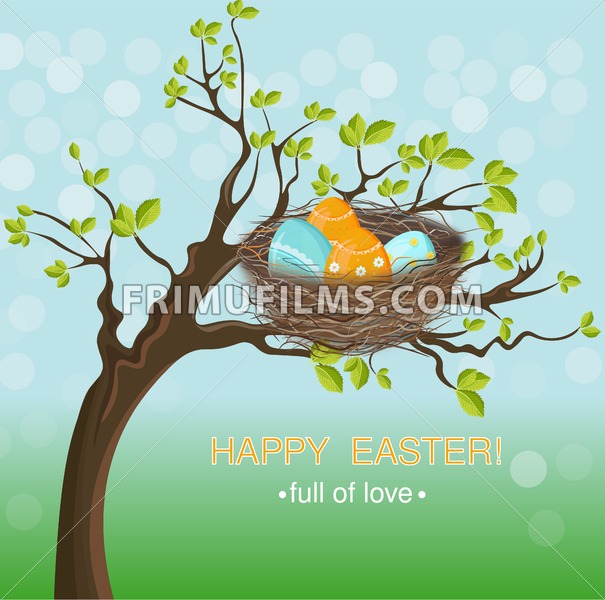 605x600 Easter Holiday Card With Eggs Nest Vector Spring Background