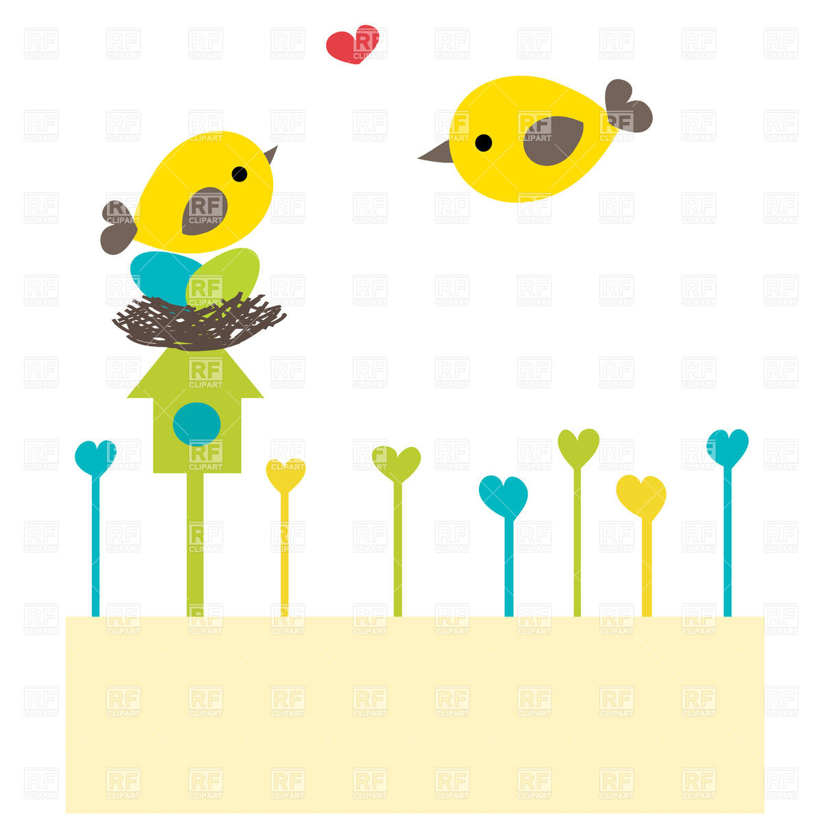 1200x1200 Cartoon Bird Family On Nest Vector Image Of Plants And Animals