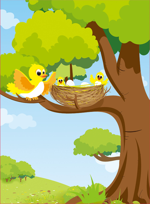 500x678 Cartoon Tree With Birds And Nest Vector Free Download