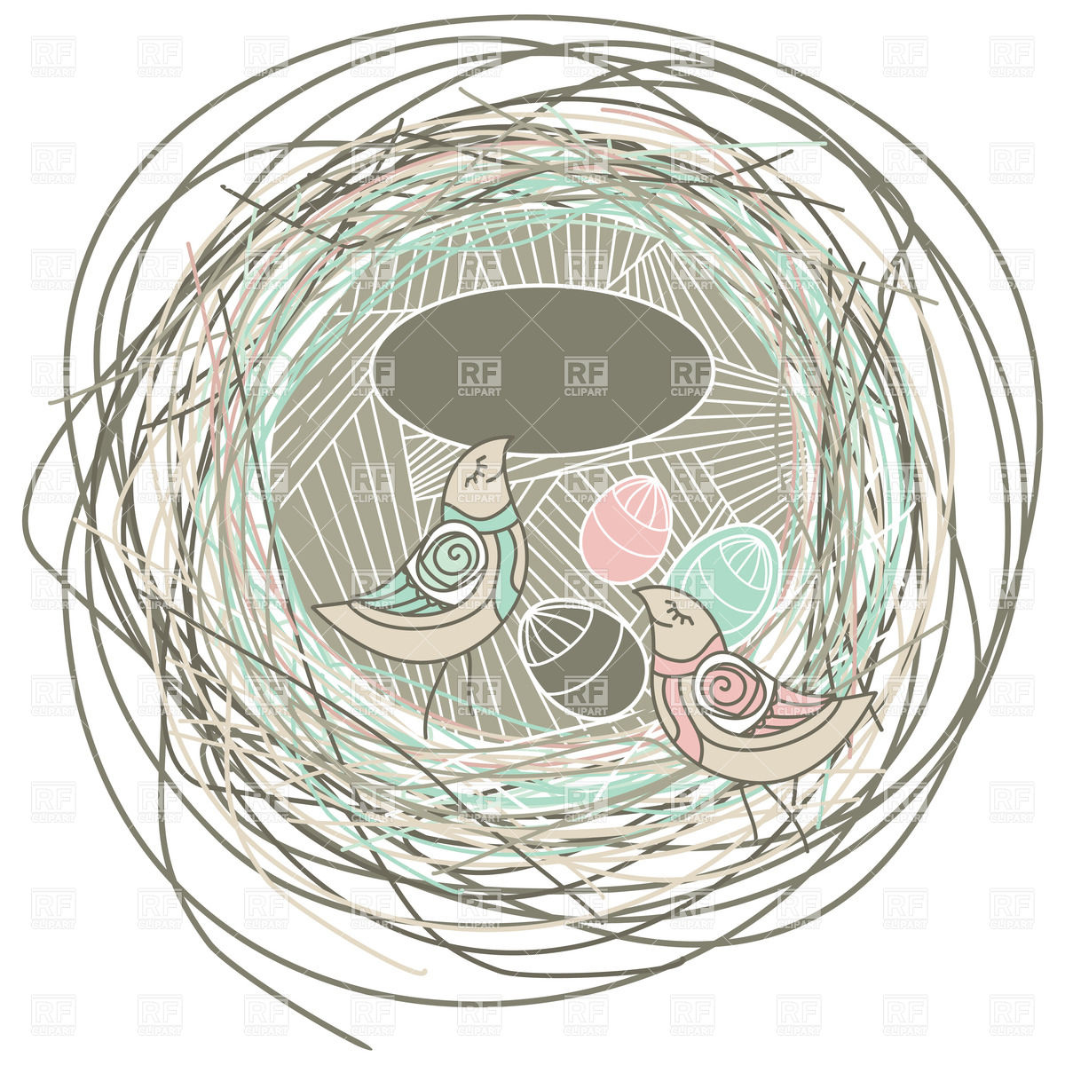 1200x1200 Easter Greeting Card With Stylized Birds In Nest Vector Image