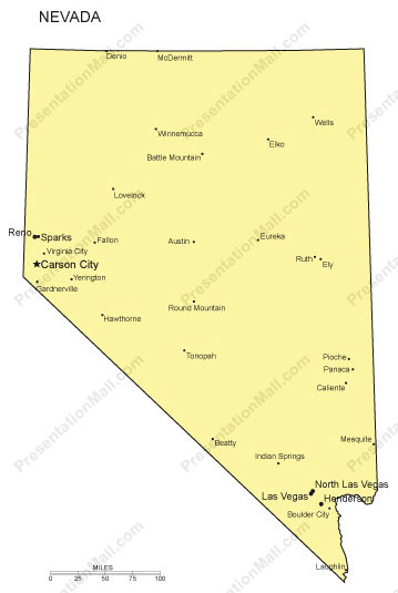 359x535 Nevada Outline Map With Capitals Major Cities Digital Vector