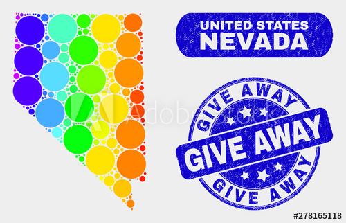 500x322 Rainbow Colored Dot Nevada State Map And Rubber Prints Blue