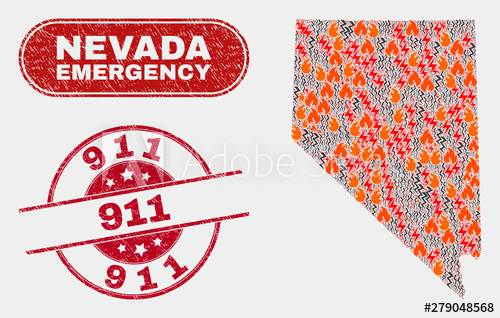500x318 Vector Collage Of Hazard Nevada State Map And Red Round Scratched