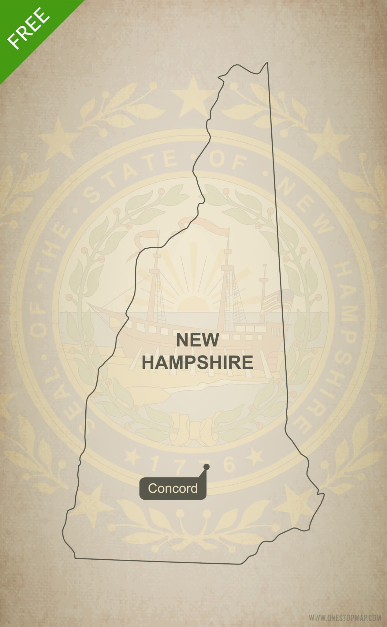 1265x2048 Free Vector Map Of New Hampshire Outline One Stop Map