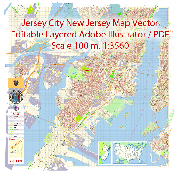 749x743 Jersey City New Jersey Pdf Map Vector Exact City Plan Detailed