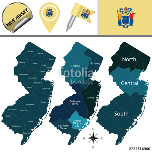 Map Of New Jersey With Regions Stock Image And Royalty Free 500x500 Map Of New Jersey With Regions Stock Image And Royalty Free