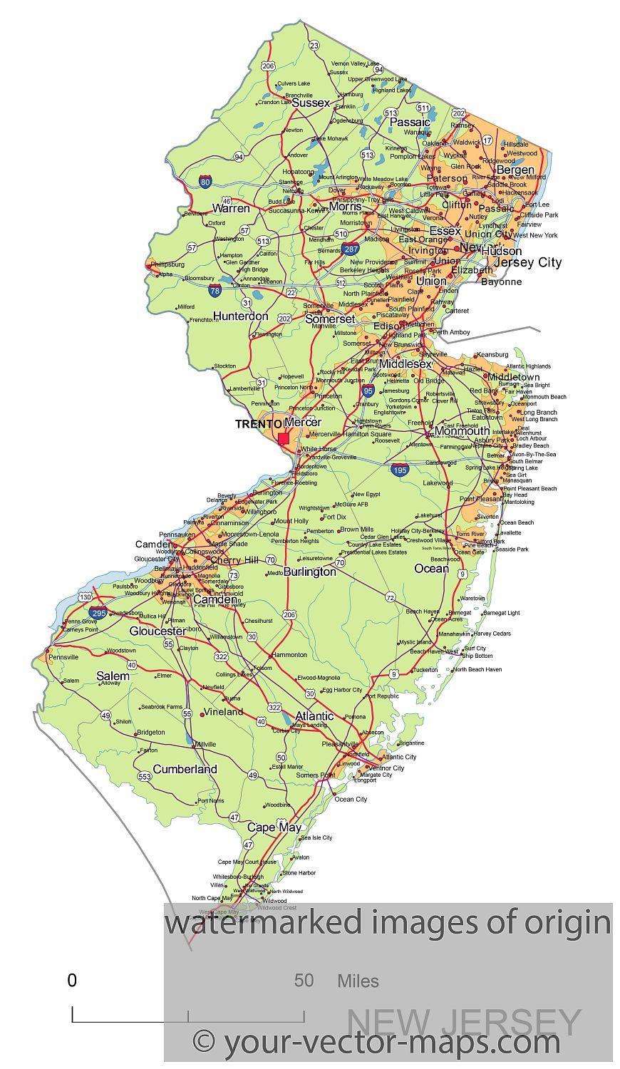 870x1500 New Jersey State Route Network Map New Jersey Highways Map