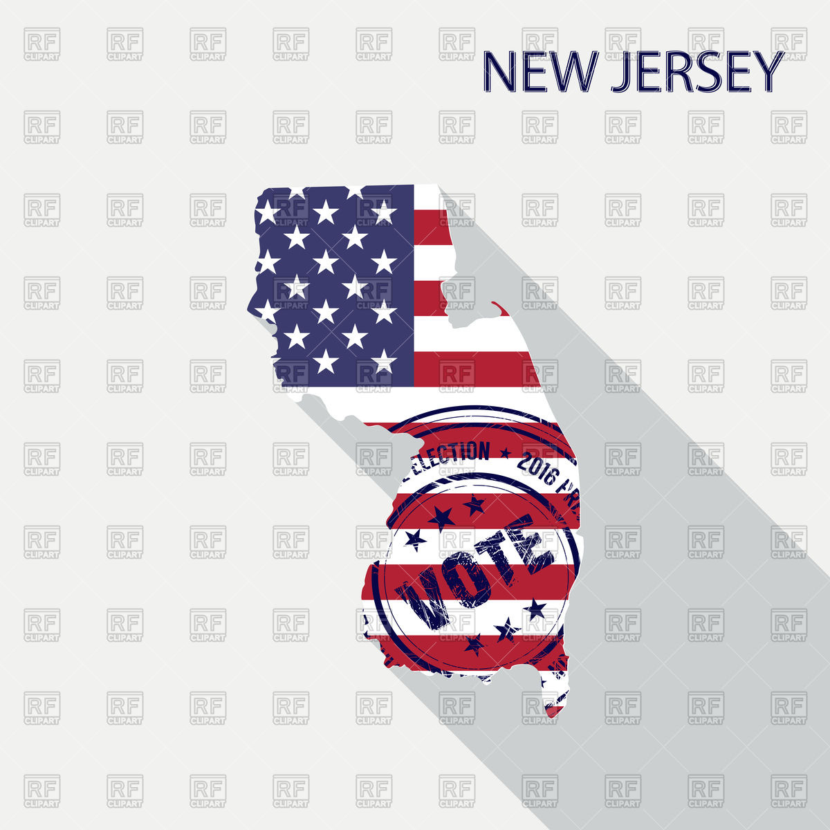 1200x1200 State Of New Jersey Map With Flag And Presidential Day Vote Stamp