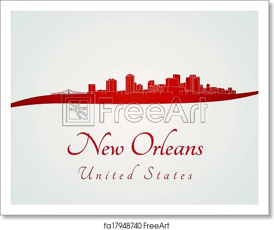 560x470 Free Art Print Of New Orleans Skyline In Red New Orleans Skyline