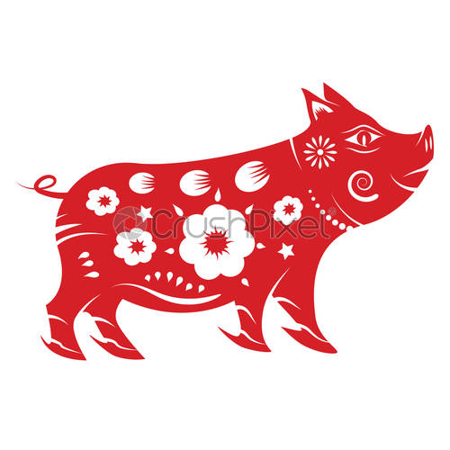500x500 Pig Zodiac Chinese New Year Concept Paper Art And, Stock