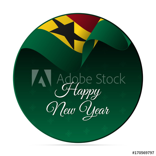 500x500 Happy New Year Banner Or Sticker Ghana Waving Flag Snowflakes