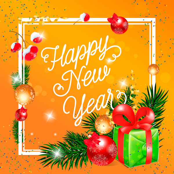 600x600 Happy New Year Greeting Card Yellow Vector Free Download