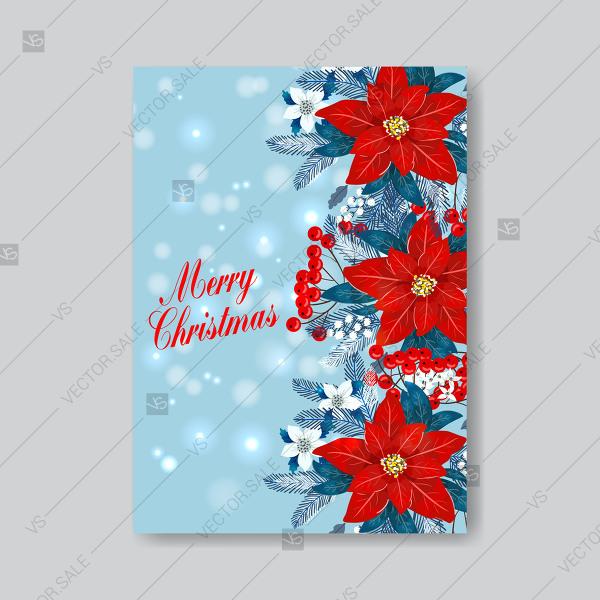 600x600 Red Poinsettia Merry Christmas And Happy New Year Greeting Card