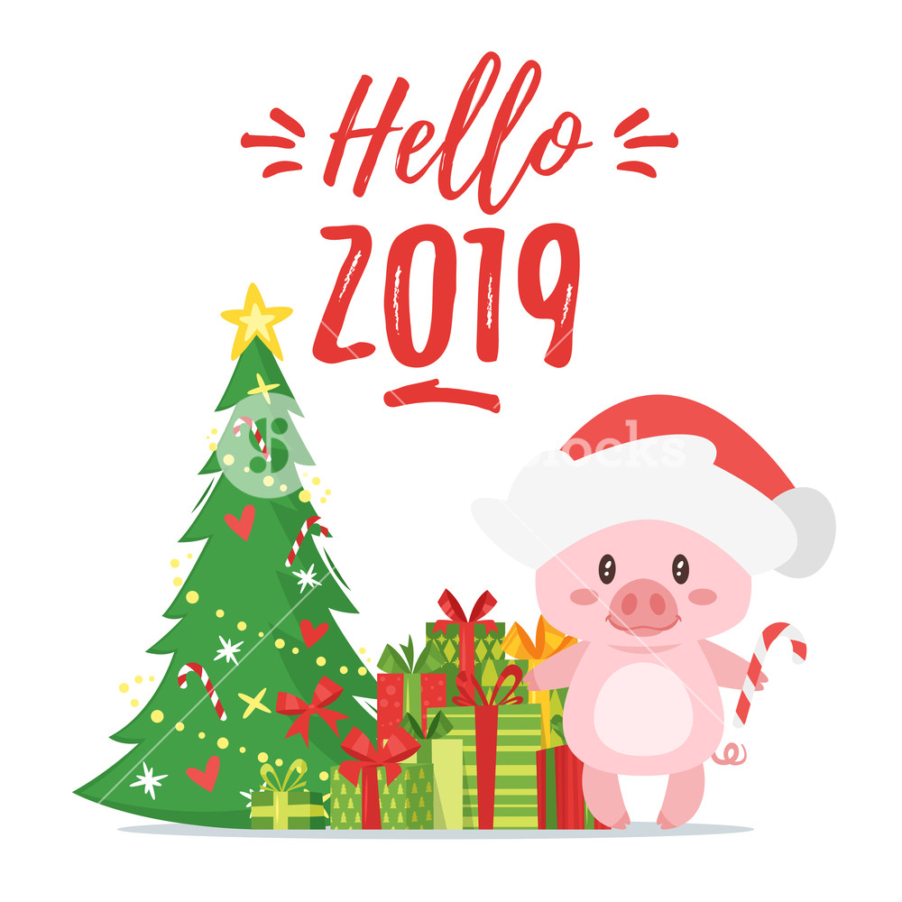 1000x1000 Vector Cartoon Style Illustration Of Happy New Year Greeting