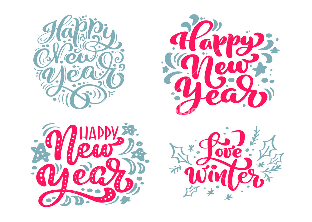 1000x714 Set Happy New Year Vector Text Calligraphic Lettering Merry