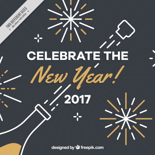 626x626 Dark New Year Background With Champagne Bottle And Golden Details
