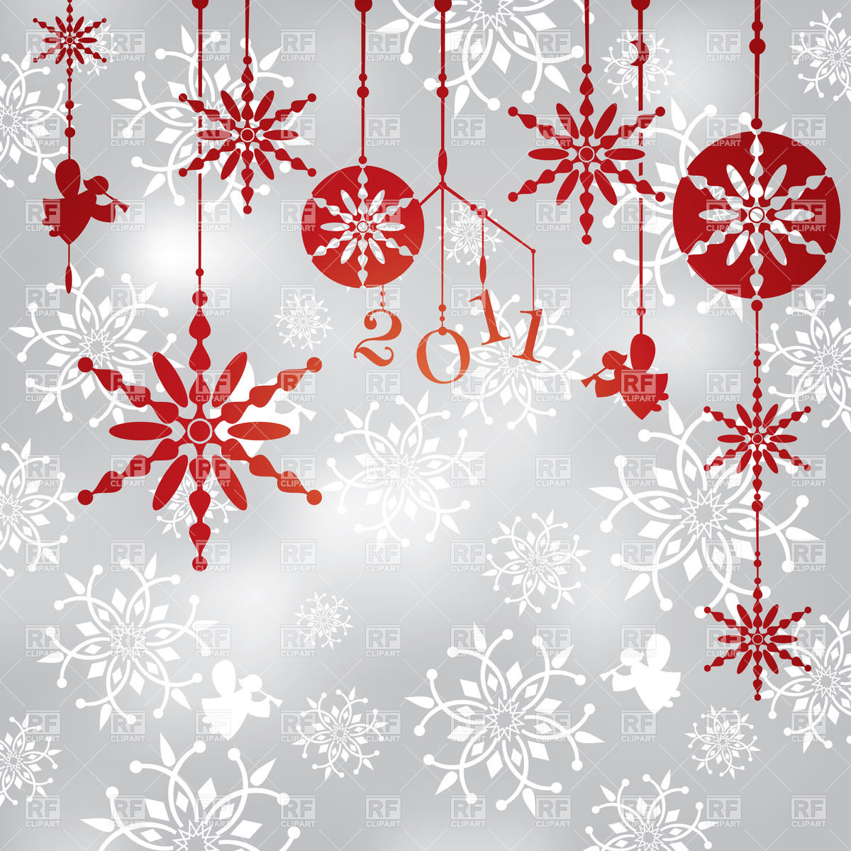 1200x1200 Christmas Background With Hanging Snowflakes, Angels And Balls