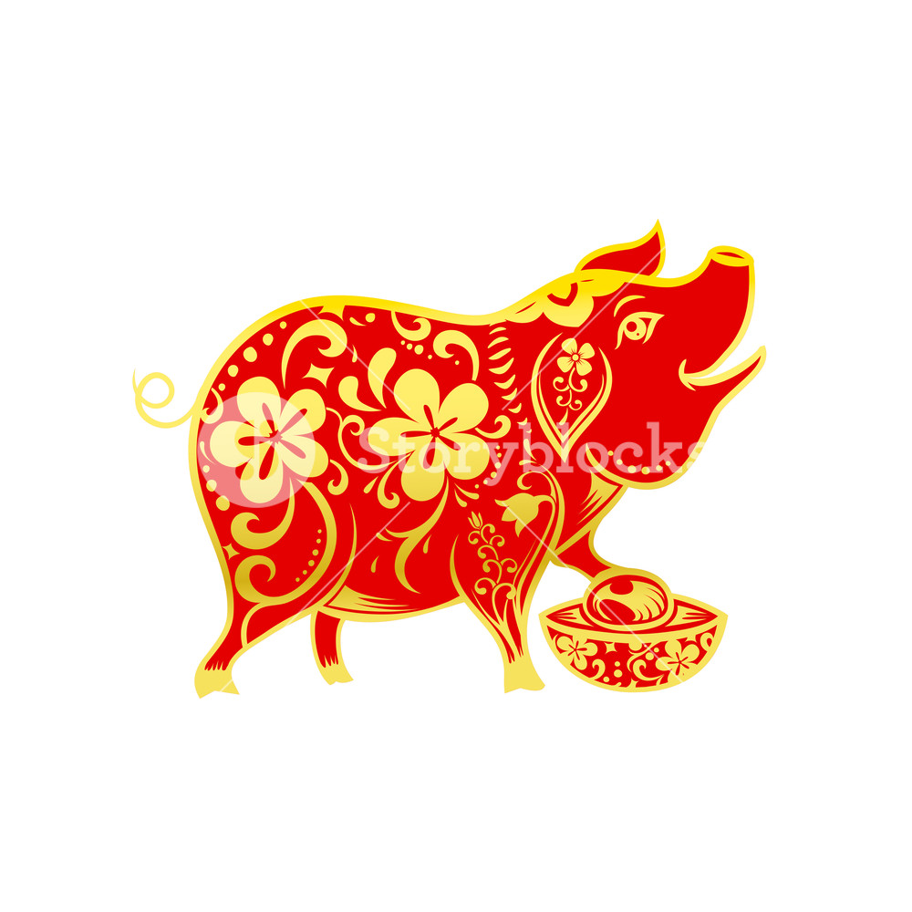 1000x1000 Chinese Contemporary Modern Art Red And Golden Line Smile Pig