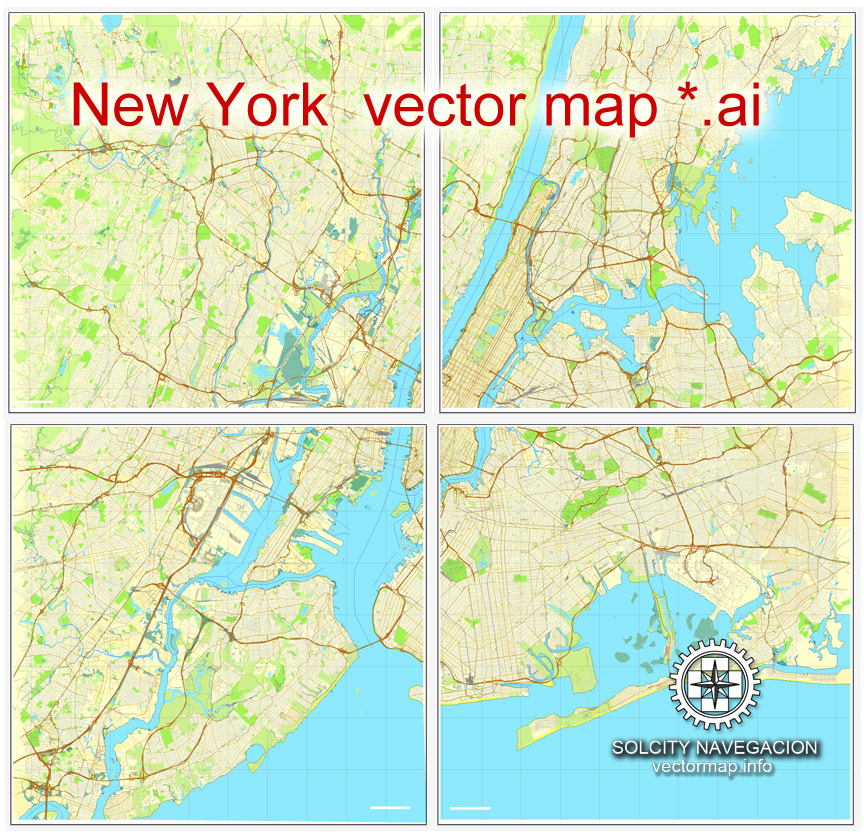 864x838 New York City Grande Map, Us Printable Vector Street City Plan