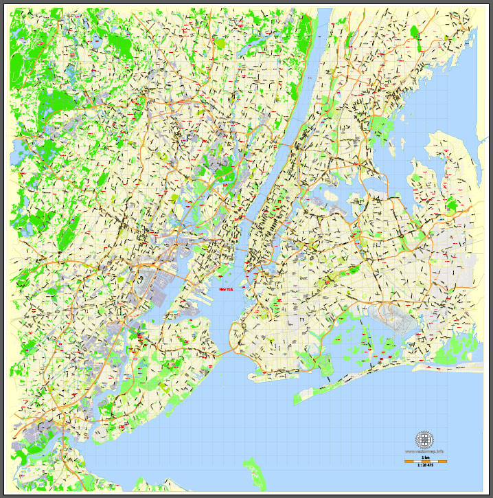 718x725 New York City Map, Us, Exact Vector Street G View Level