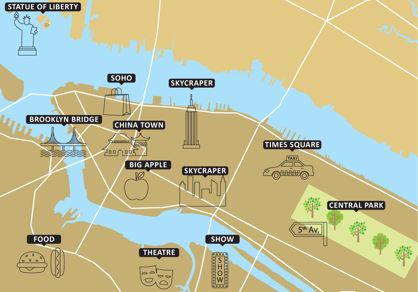 1400x980 New York City Map Vector Free Download