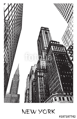 325x500 New York City Vector Drawing Of A Street In Downtown In Engraving