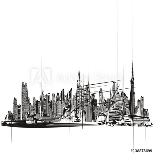 500x500 Black And White Panorama Of New York City Skyline Of A Futuristic