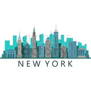 300x300 New York City Skyline Flat Vector Design With Label Clipart