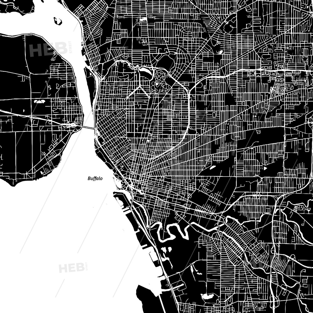 Buffalo, New York, Downtown Map, Dark Hebstreits Sketches 1000x1000 Buffalo, New York, Downtown Map, Dark Hebstreits Sketches