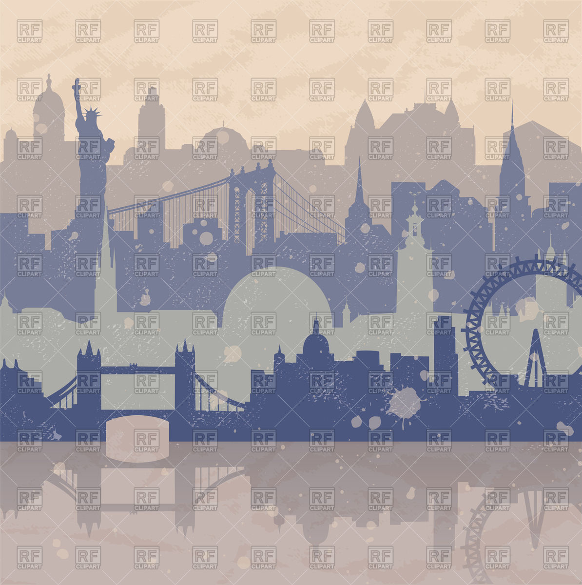 1194x1200 Silhouettes Of Cityscape Such As New York, London, Stockholm