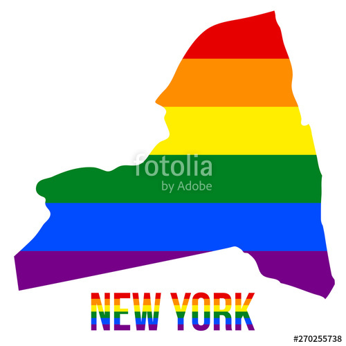 500x500 New York State Map In Lgbt Rainbow Flag Comprised Six Stripes