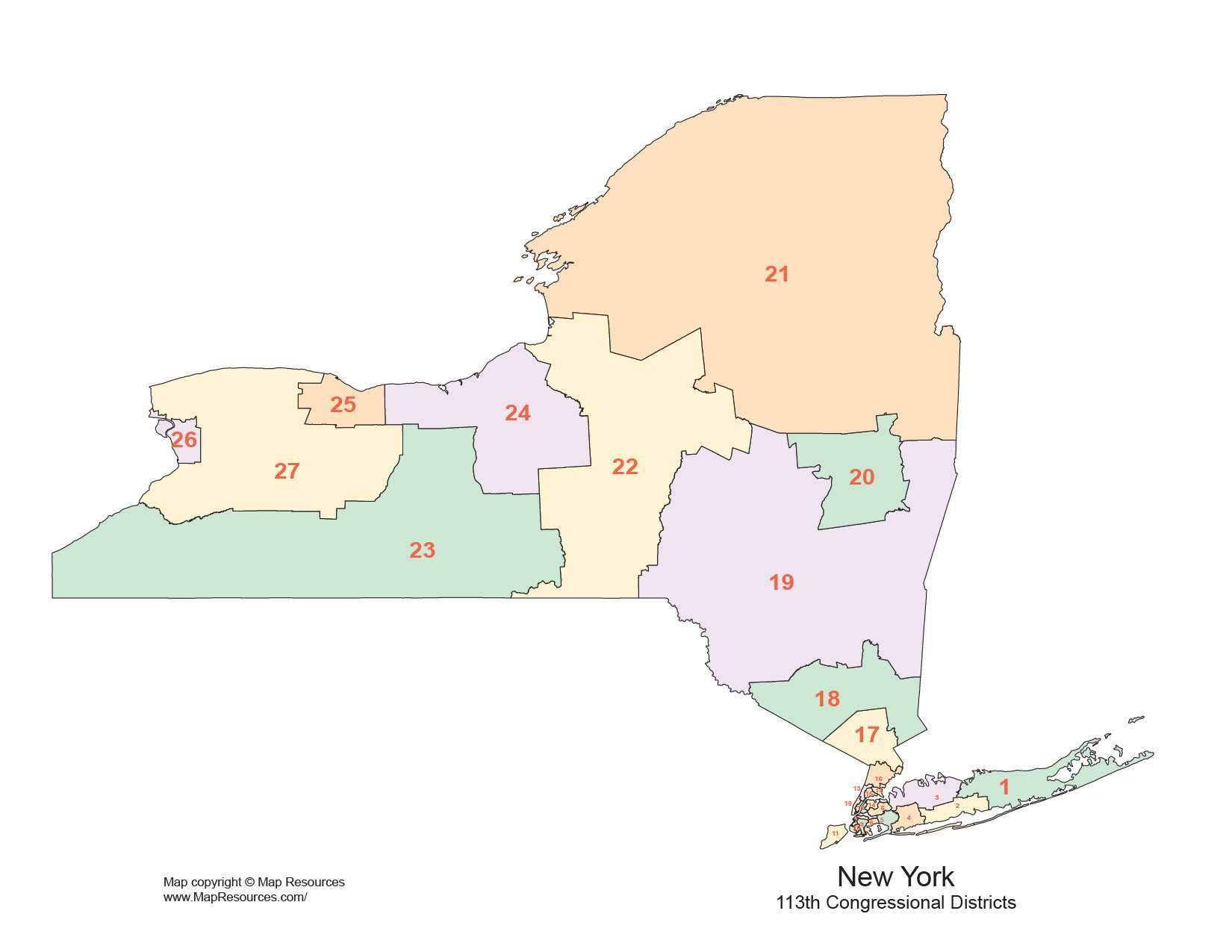 1650x1275 New York State Map With Congressional Districts