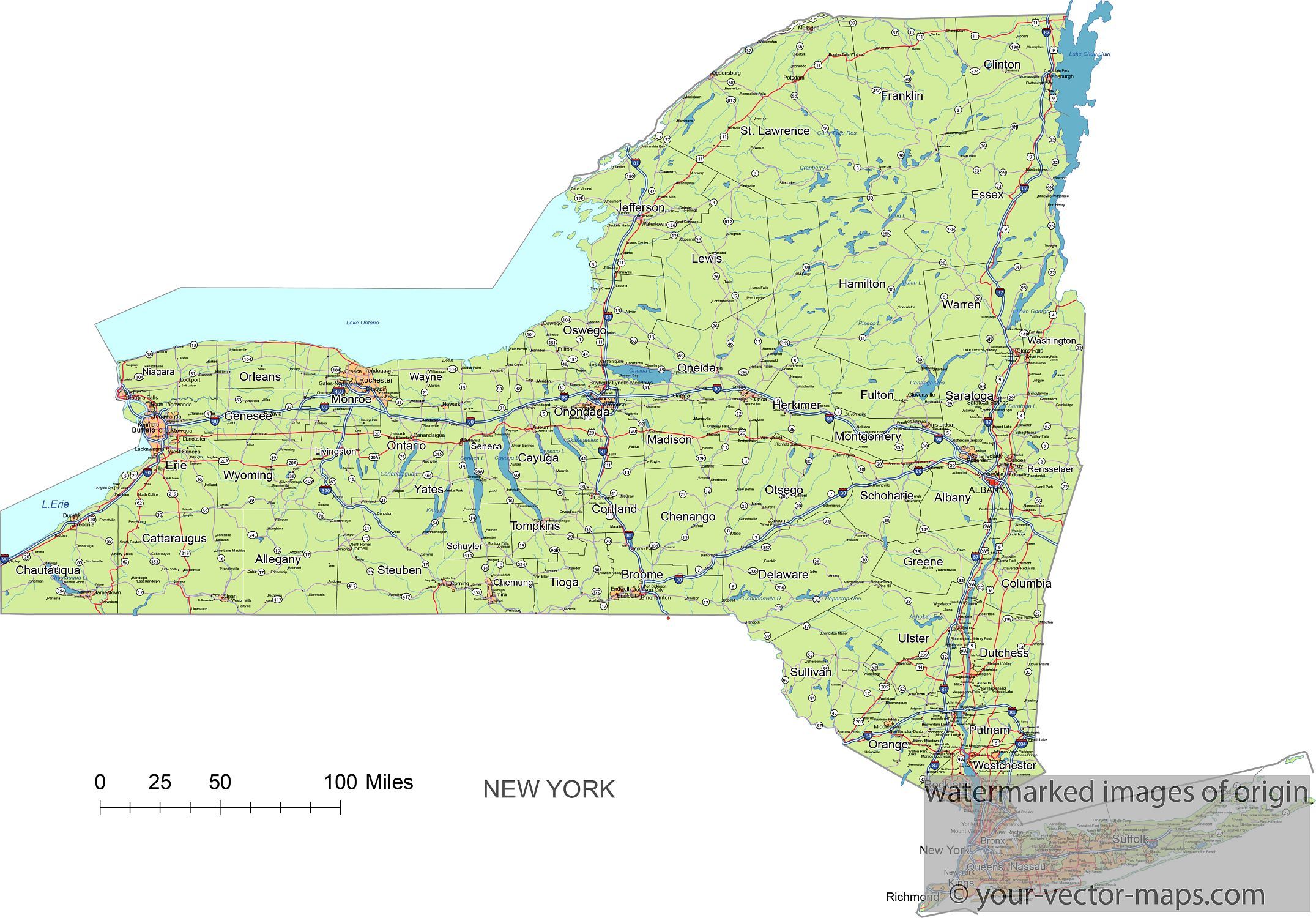 2151x1500 New York State Route Network Map New York Highways Map Cities