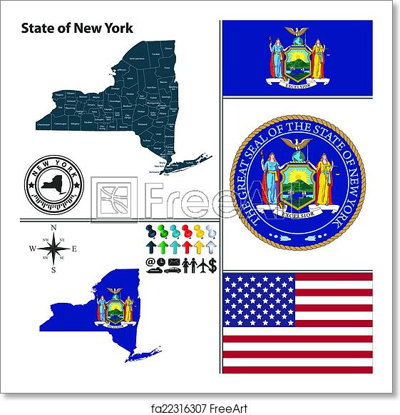 561x581 Free Art Print Of Map Of State New York, Usa Vector Set Of New