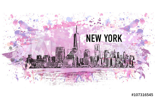 New York, Vector Drawing In Colorful Grunge And Watercolor Shape 500x317 New York, Vector Drawing In Colorful Grunge And Watercolor Shape