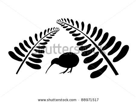 450x342 Small Silhouette Of A Kiwi Bird Staying Under Two Black Ferns