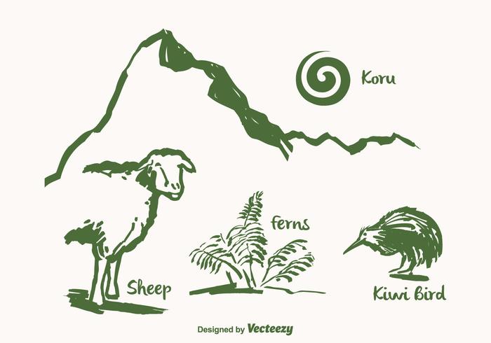 700x490 Free Drawn New Zealand Vector Landmarks Stock Images