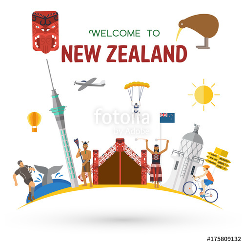 500x500 Flat Design, New Zealand's Landmarks And Icons Stock Image
