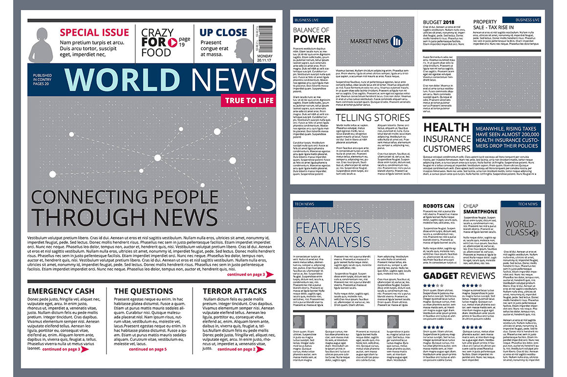 1160x772 Different Articles In Newspaper Vector Design Template With Place