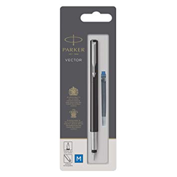 355x355 Parker Medium Nib Vector Fountain Pen, Black With Chrome Trim
