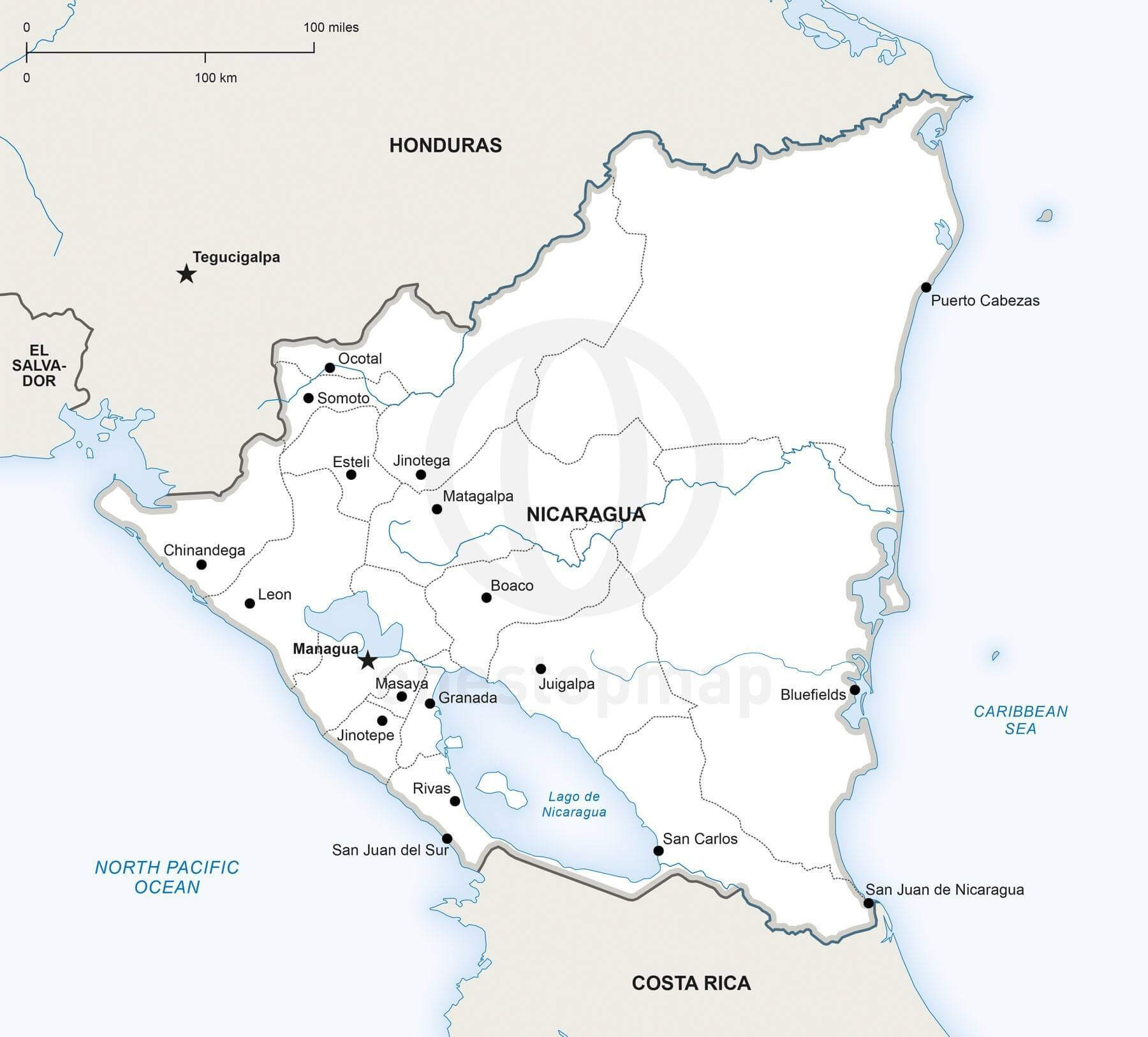 1800x1625 Vector Map Of Nicaragua Political One Stop Map