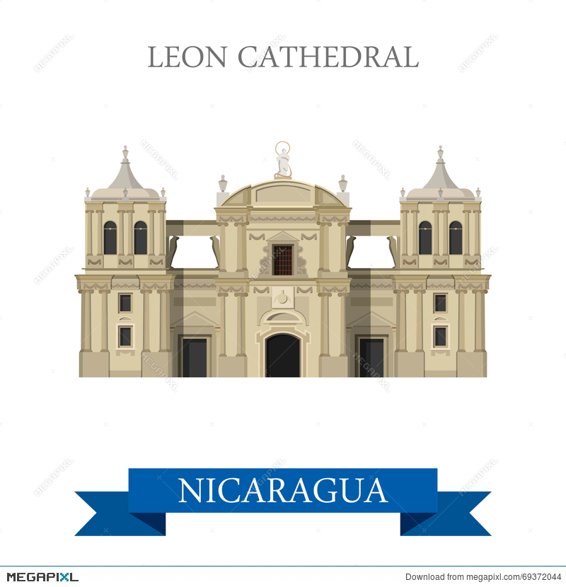 800x830 Leon Cathedral In Nicaragua Vector Flat Attraction Landmarks