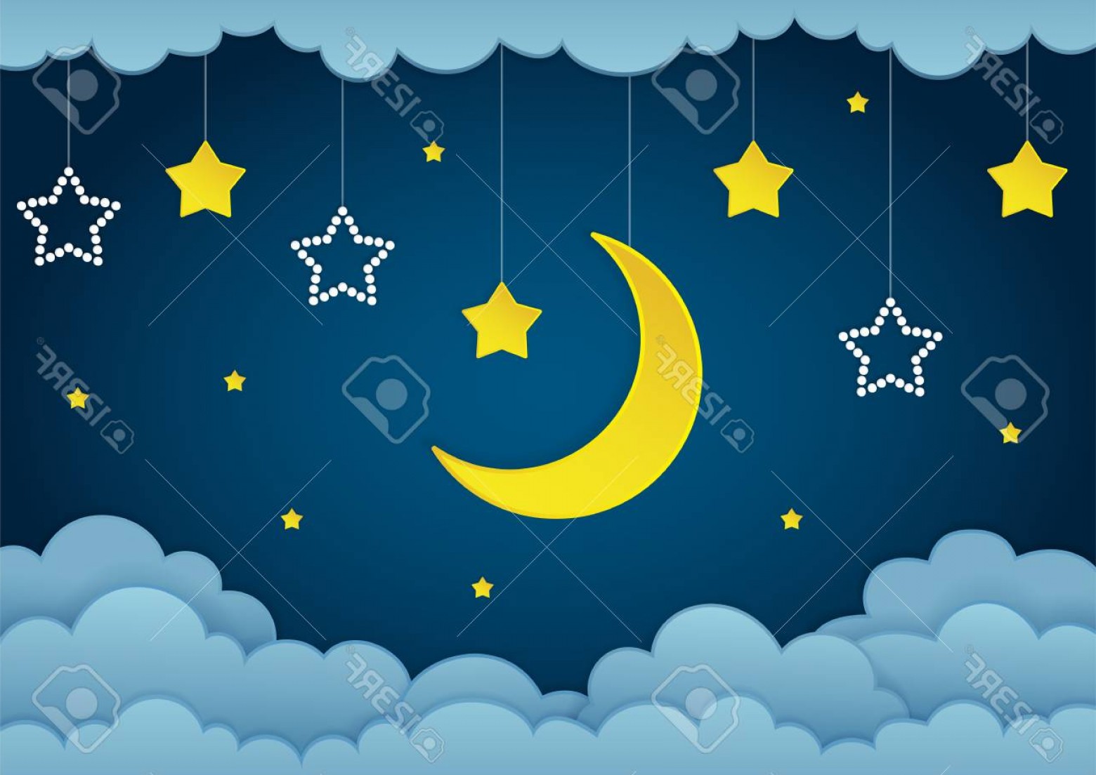 1560x1104 Photostock Vector Half Moon Stars And Clouds On The Dark Night Sky