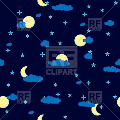 400x400 Seamless Cartoon Background With Night Sky, Clouds, Stars And Moon